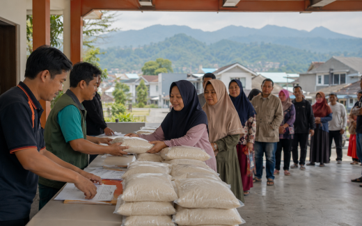 Ilustrasi penyaluran bantuan beras kepada keluarga penerima manfaat di Kota Bandung