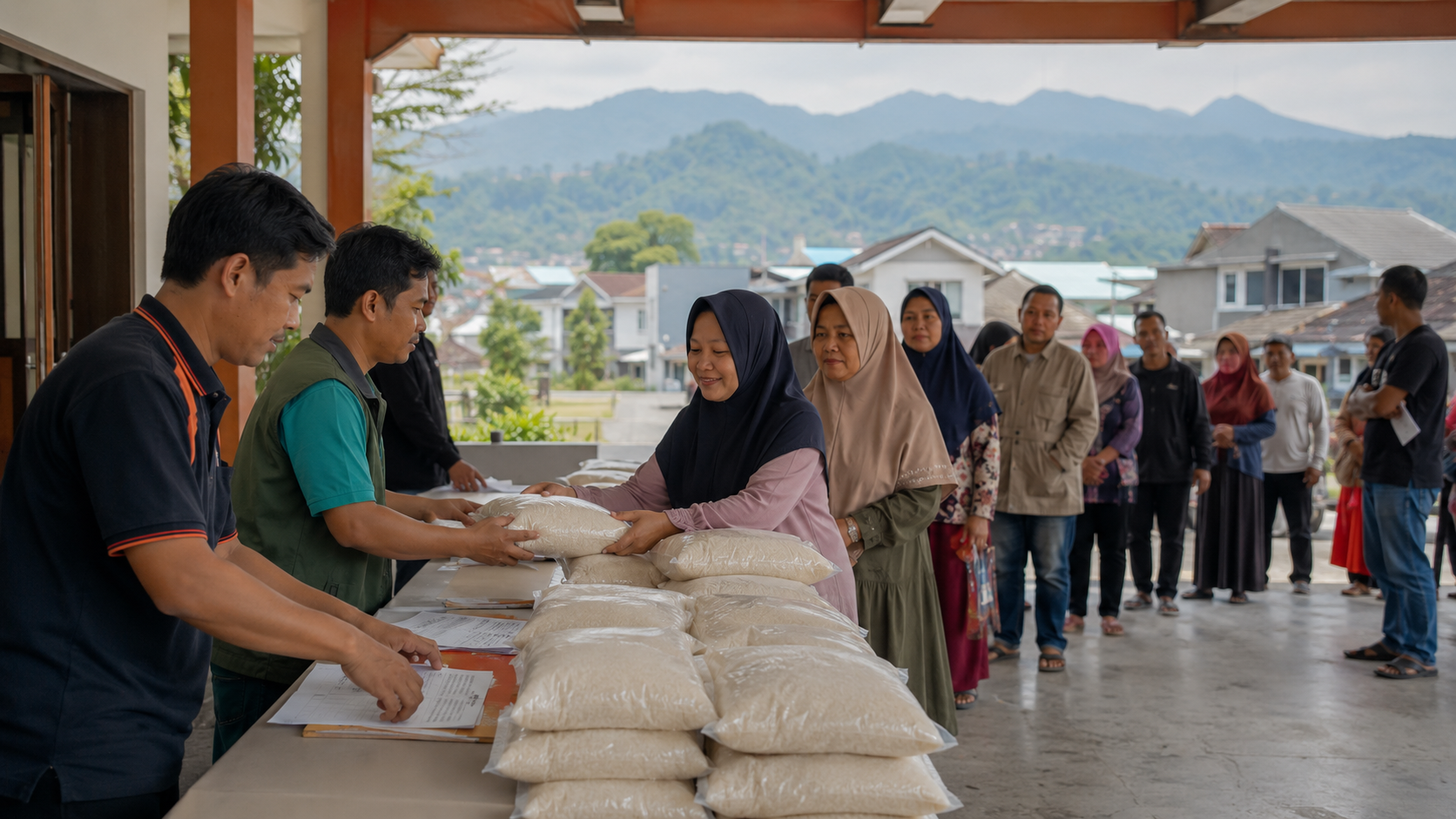Ilustrasi penyaluran bantuan beras kepada keluarga penerima manfaat di Kota Bandung