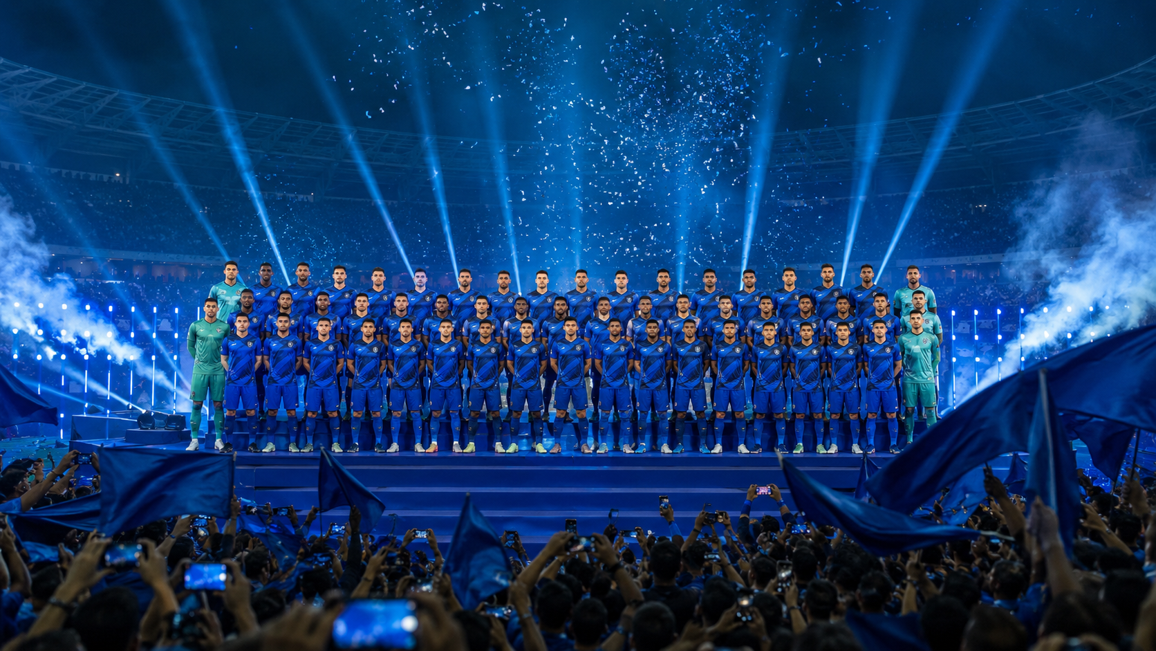 Ilustrasi pengenalan skuad dan jersey sepak bola biru