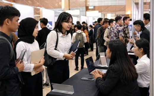Ilustrasi suasana job fair dan pencari kerja di Bandung Utara