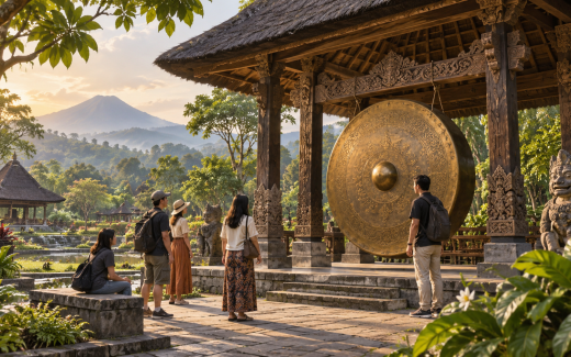 Ilustrasi AI gong di taman budaya sebagai simbol perdamaian