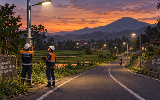 Ilustrasi AI penerangan jalan di kawasan perdesaan Garut