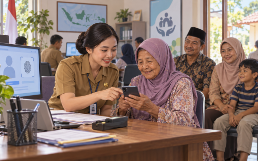 Ilustrasi AI pendamping membantu warga mengakses layanan sosial digital