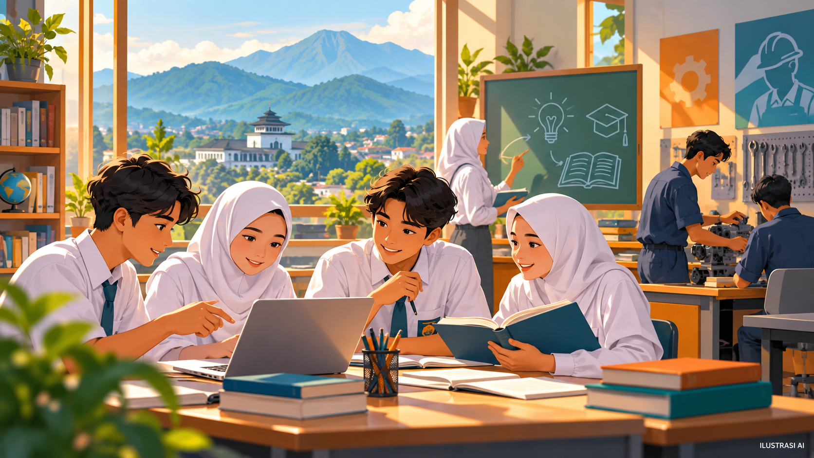 Ilustrasi AI kegiatan belajar dan pelatihan di Jawa Barat