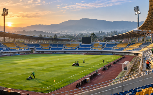 Ilustrasi petugas menyiapkan Stadion Si Jalak Harupat untuk laga kandang Persib