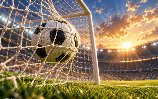 Ilustrasi AI bola masuk gawang untuk berita kemenangan sepak bola