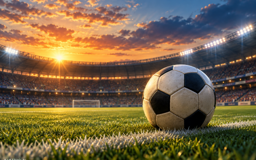Ilustrasi AI bola di lapangan stadion untuk pertandingan sepak bola