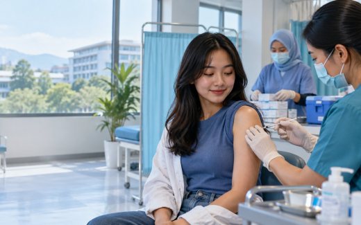 Mahasiswi menerima vaksin HPV dari tenaga kesehatan di klinik kampus Bandung